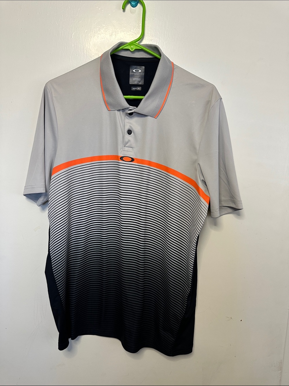 Oakley Light Gray Polo with Orange Stripe and Black Gradient